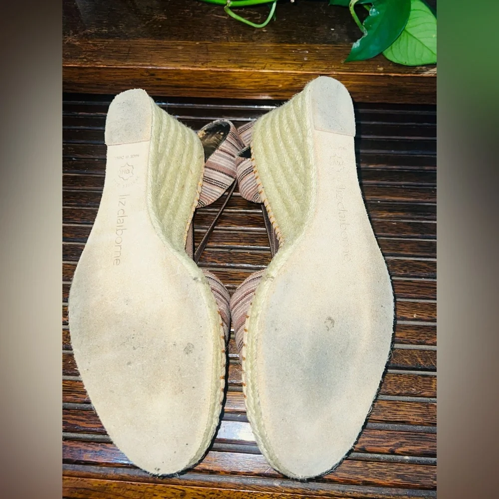 Liz Claiborne Tan and Brown‎ Striped Espadrilles